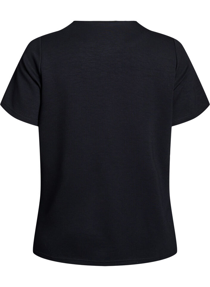 Blouse met korte mouwen en knoopdetail, Zwart, Packshot image number 1