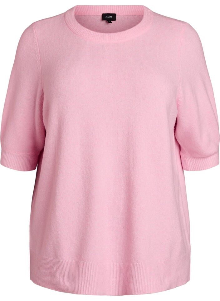 Gebreide blouse met korte mouwen, Roze, Packshot image number 0