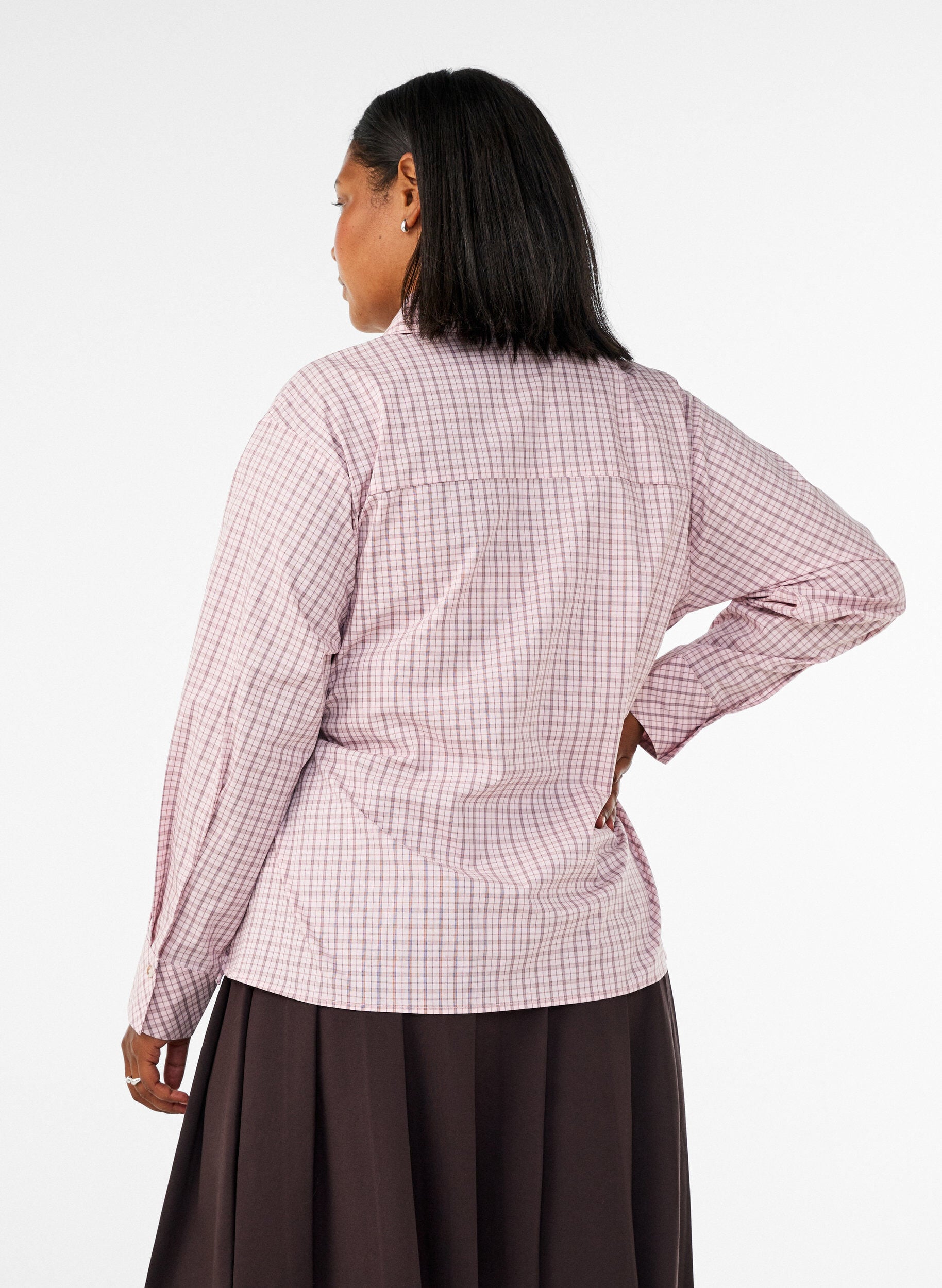 ZizziLosvallend geruit overhemd met strikceintuur, Roze, Model image number 2