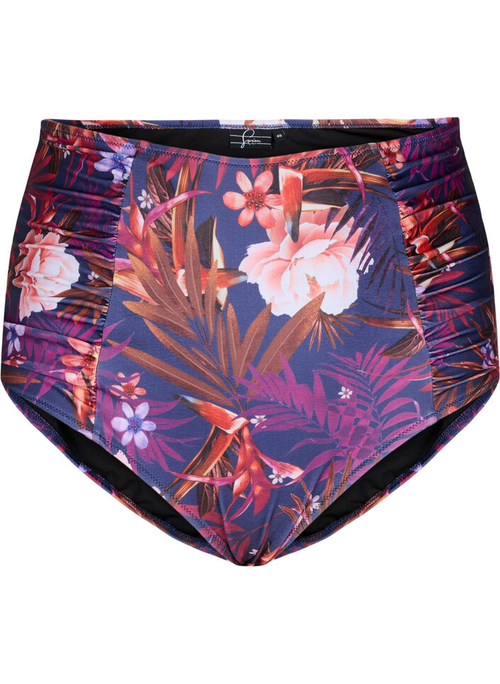 Gestreept bikinibroekje met hoge taille, Paars, Packshot image number 0