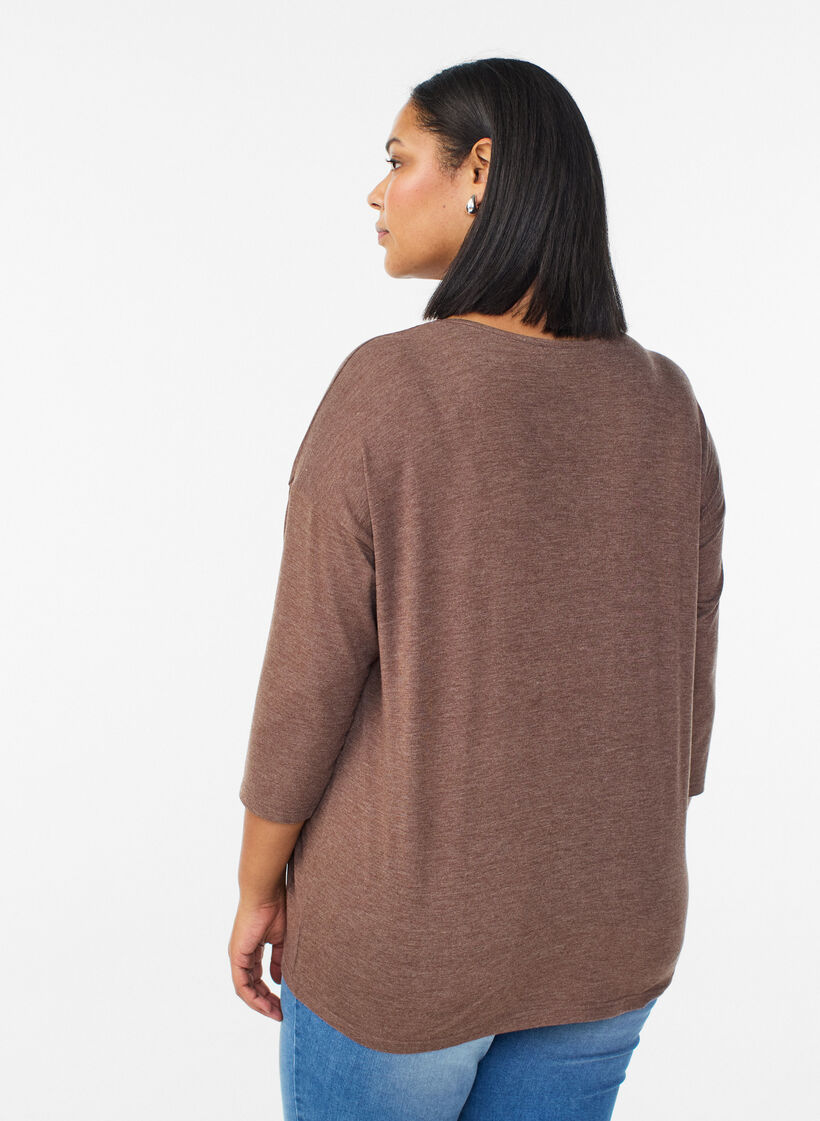 Jersey blouse met 3/4 mouwen, Bruin, Model image number 2