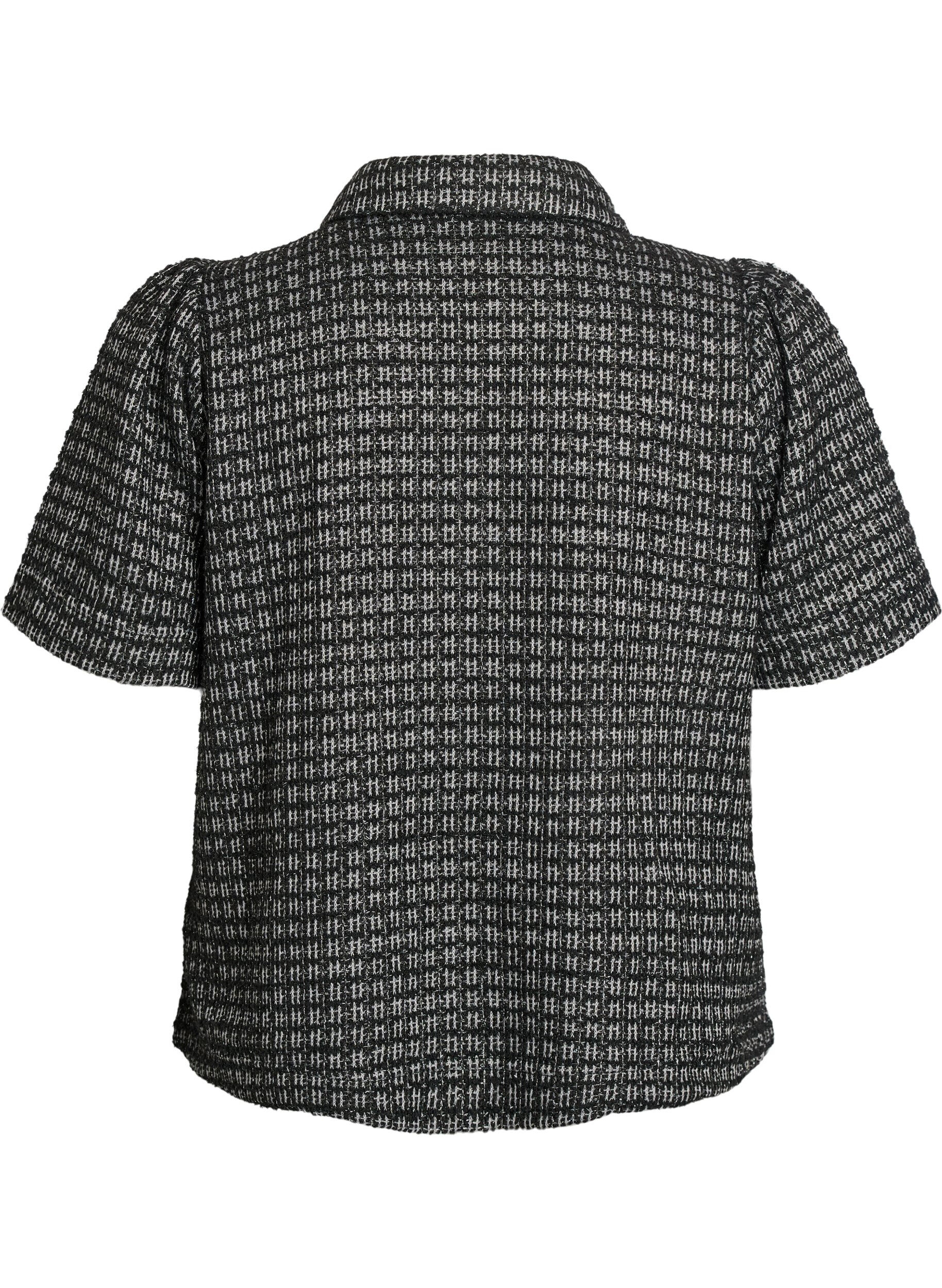 ZizziBoucl&eacute; shirtblouse met korte mouwen, Zwart, Packshot image number 1