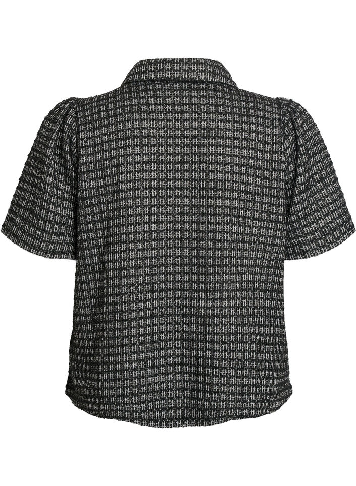 Bouclé shirtblouse met korte mouwen, Zwart, Packshot image number 1