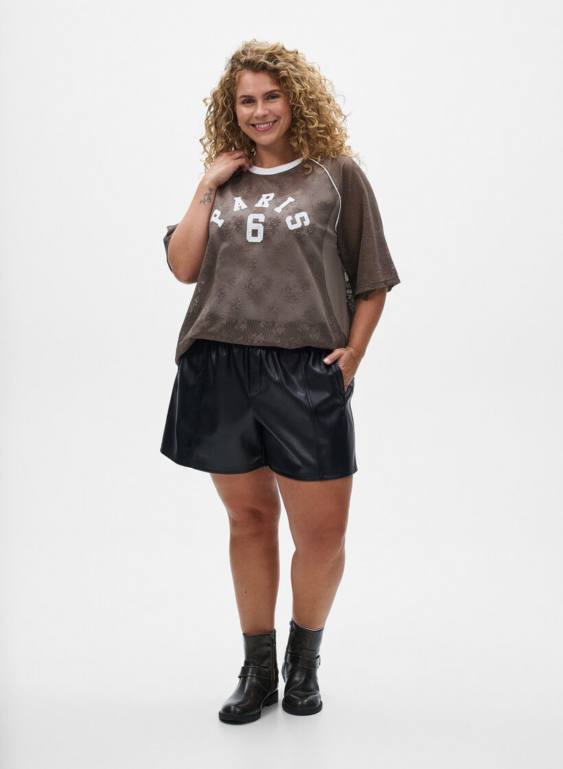 Losse imitatieleer shorts met elastische tailleband, Black, Model