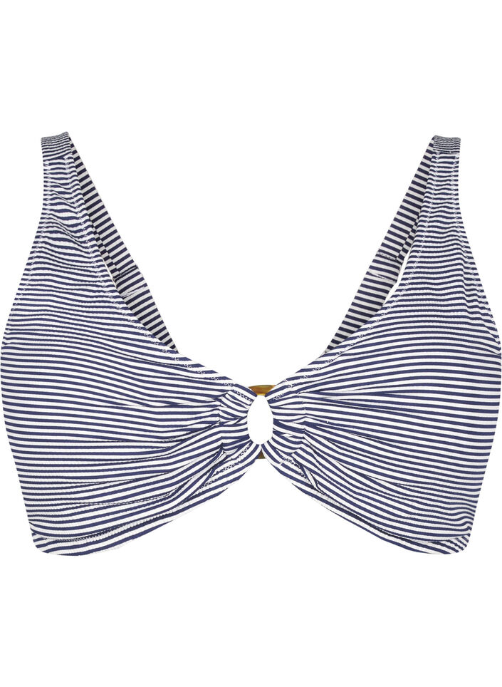 Bikini top met gestreepte textuur en ringdetail, Blauw, Packshot image number 0