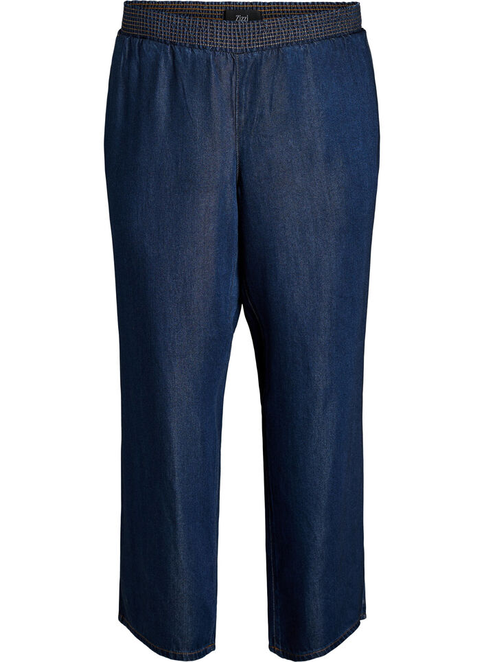 Lyocell broek met wide fit en denimlook, Blauw, Packshot image number 0
