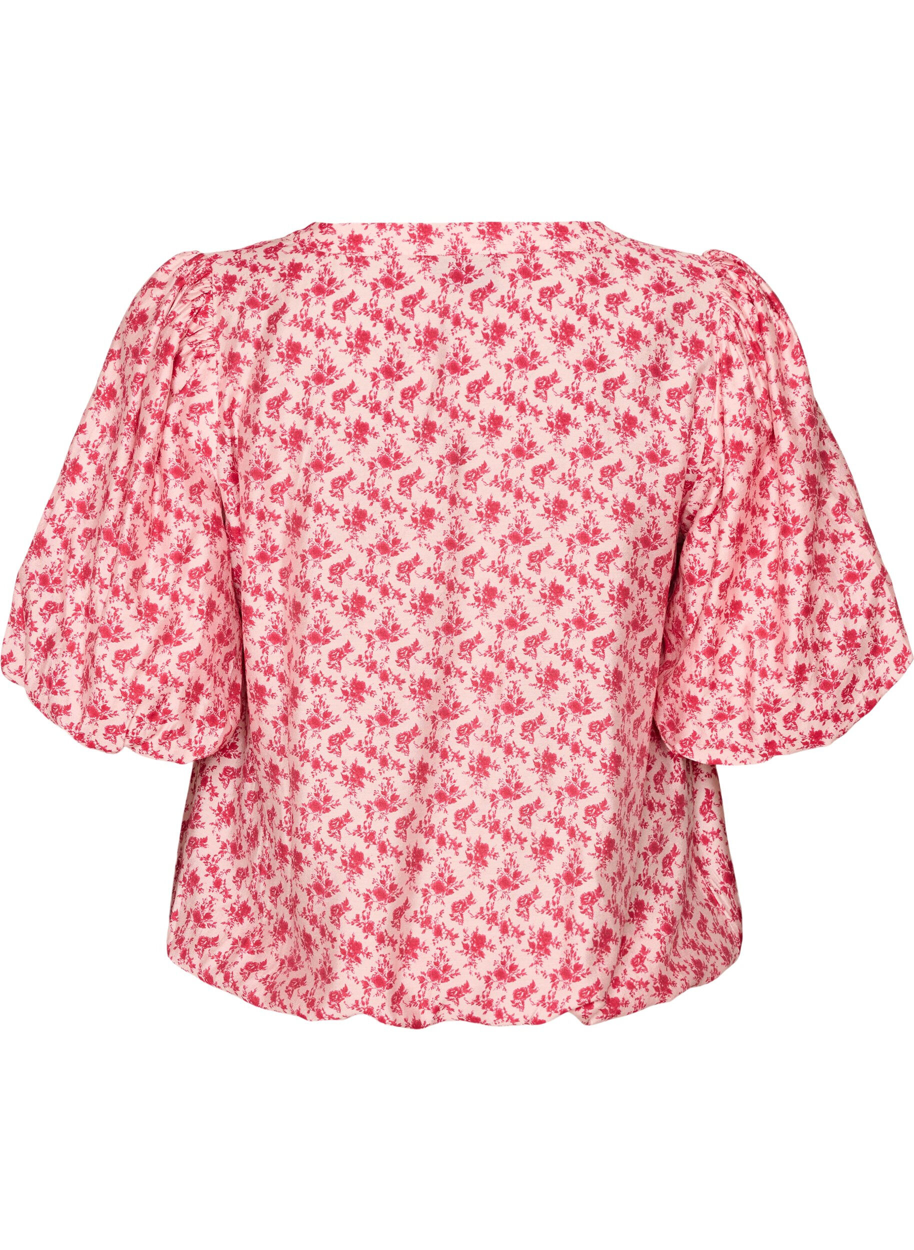ZizziViscose blouse met ballonmouwen en bloemenpatroon, Rood, Packshot image number 1