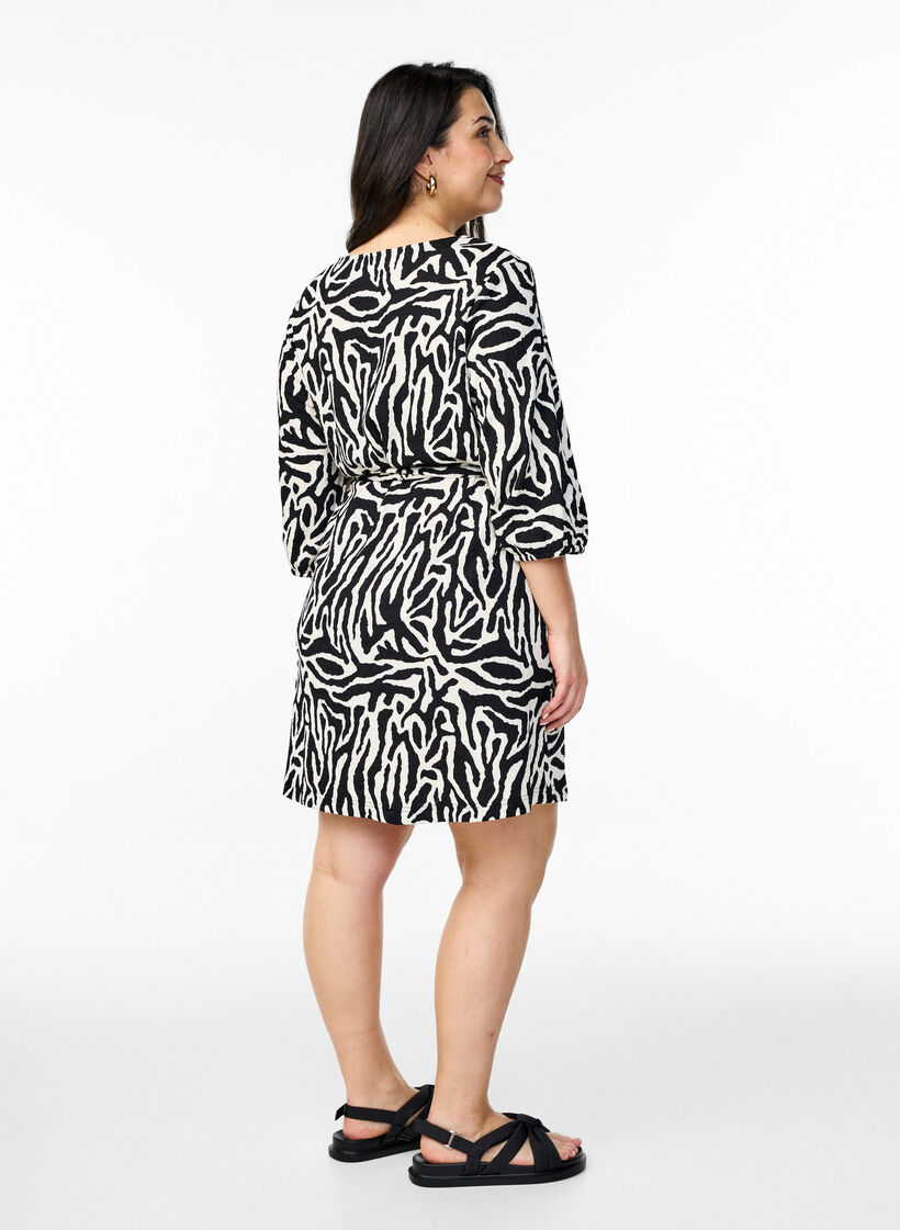 Jurk met 3/4 mouwen en zebraprint, Zwart, Model image number 2