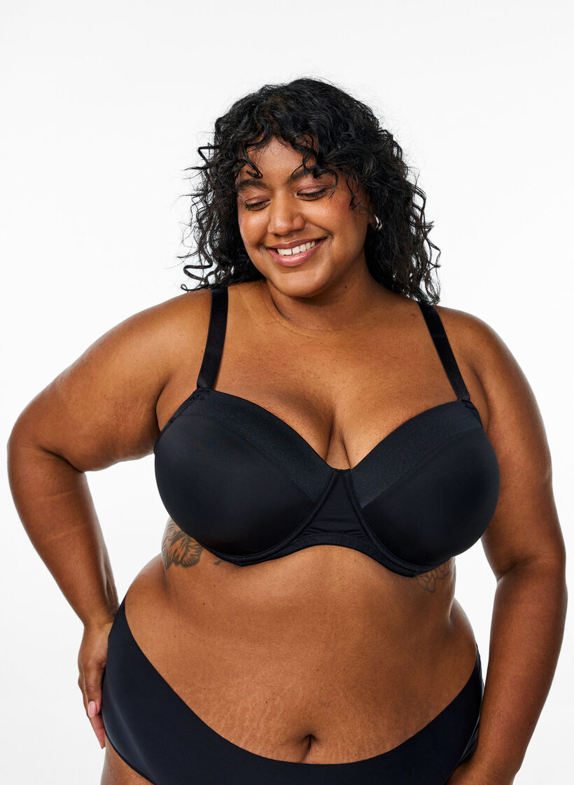 Voorgevormde bh in microvezel met satijndetail, Zwart, Model image number 0