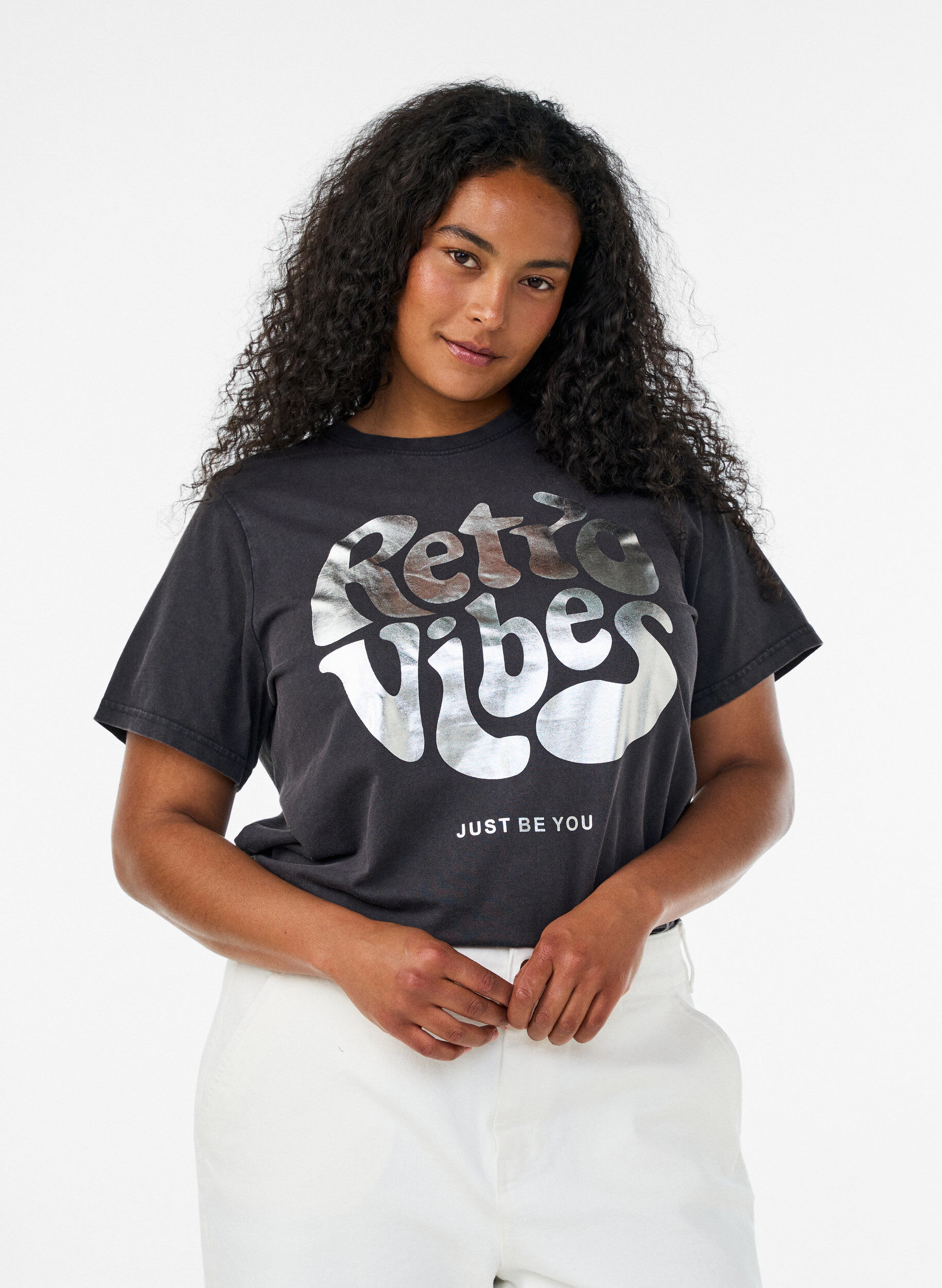 ZizziGrafisch T-shirt van biologisch katoen, Zwart, Model image number 0