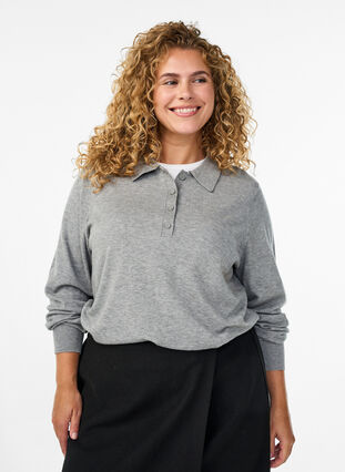ZizziStrik blouse met kraag, Light Grey Melange, Model image number 0