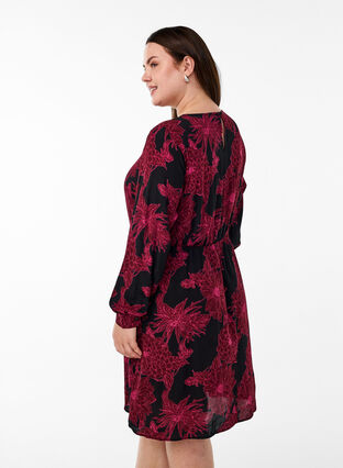 ZizziViscose jurk met print en lange mouwen, Tawny Port Flower, Model image number 1