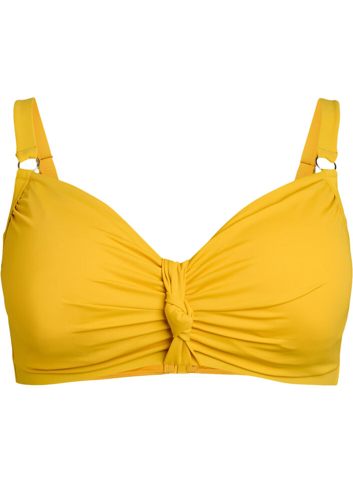 Bikinitop met beugel en knoopdetail, Old gold, Packshot