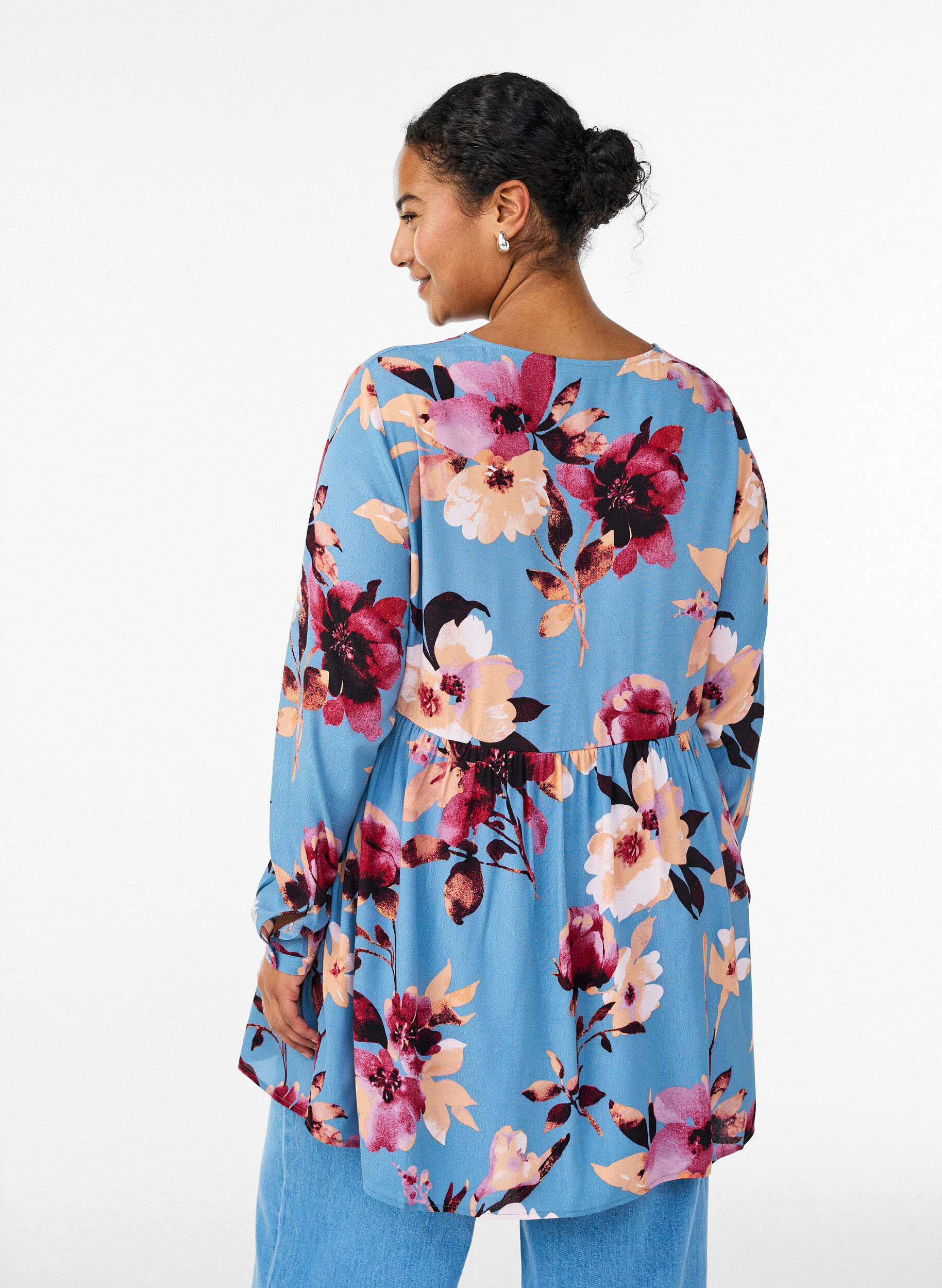 ZizziLange mouwen tuniek met een naad, Blauw, Model image number 2