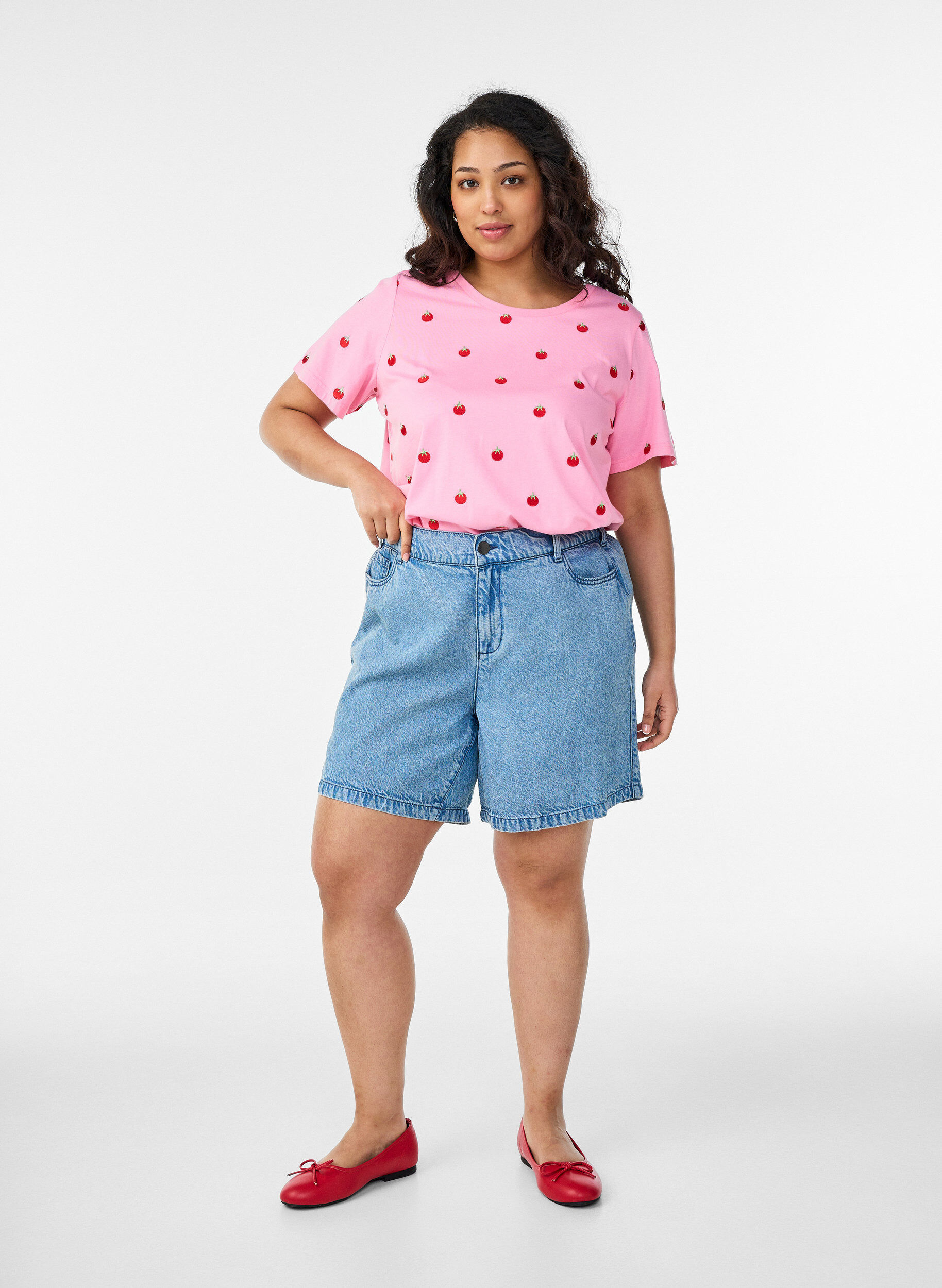 ZizziT-shirt in biologisch katoen met geborduurde motieven, Roze, Model image number 1