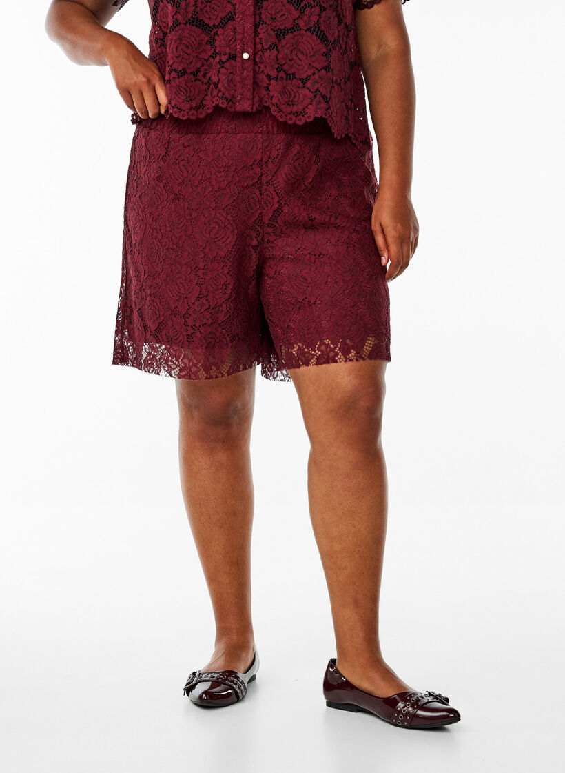Luchtige kanten shorts, Donker Bordeaux, Model image number 3