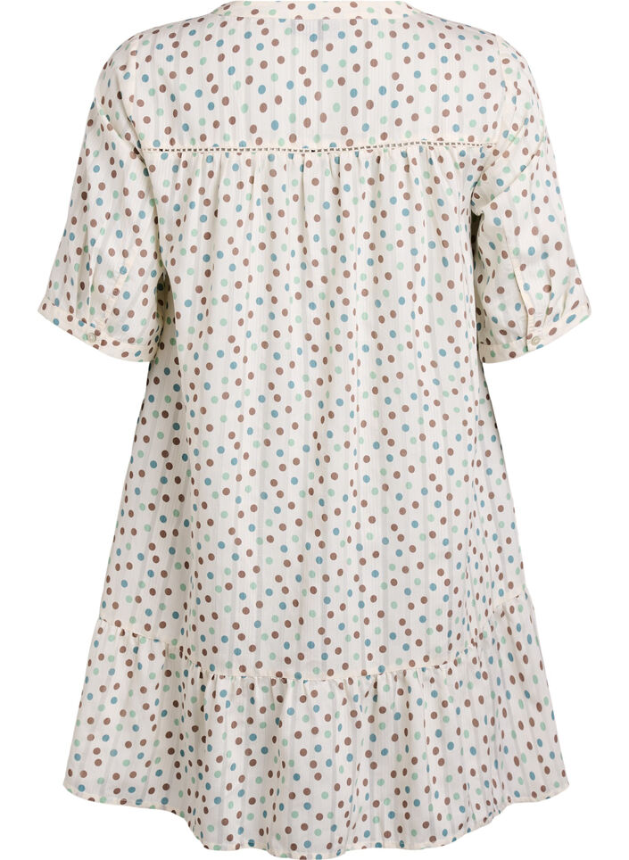 Korte viscose jurk met kanten afwerking en een A-lijn snit, Wit, Packshot image number 1