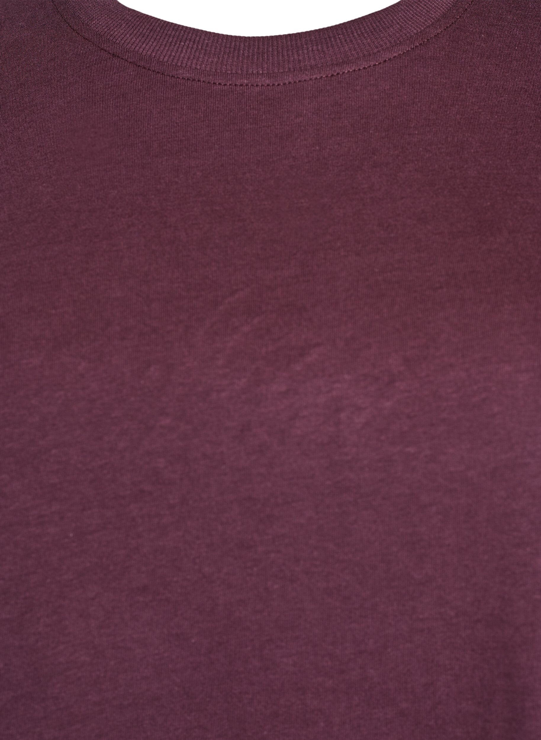 ZizziBasic katoenen T-shirt met ronde hals, Donker Bordeaux, Packshot image number 2