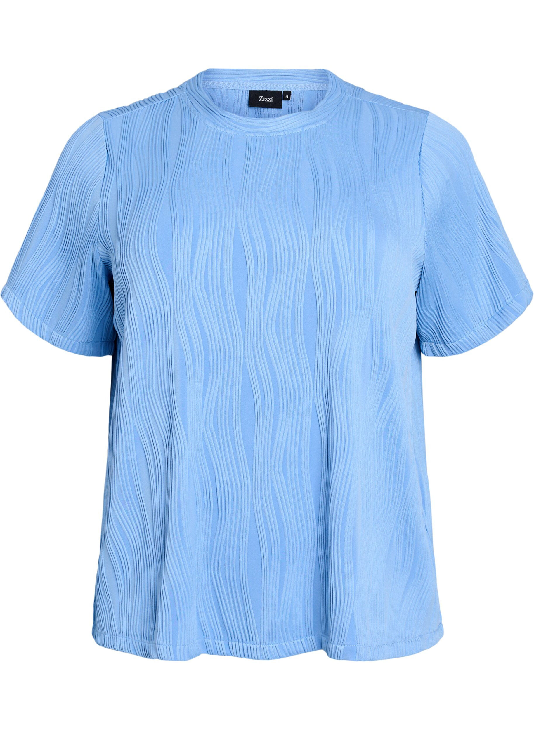 ZizziBlouse met korte mouwen en een golvende textuur, Blauw, Packshot image number 0