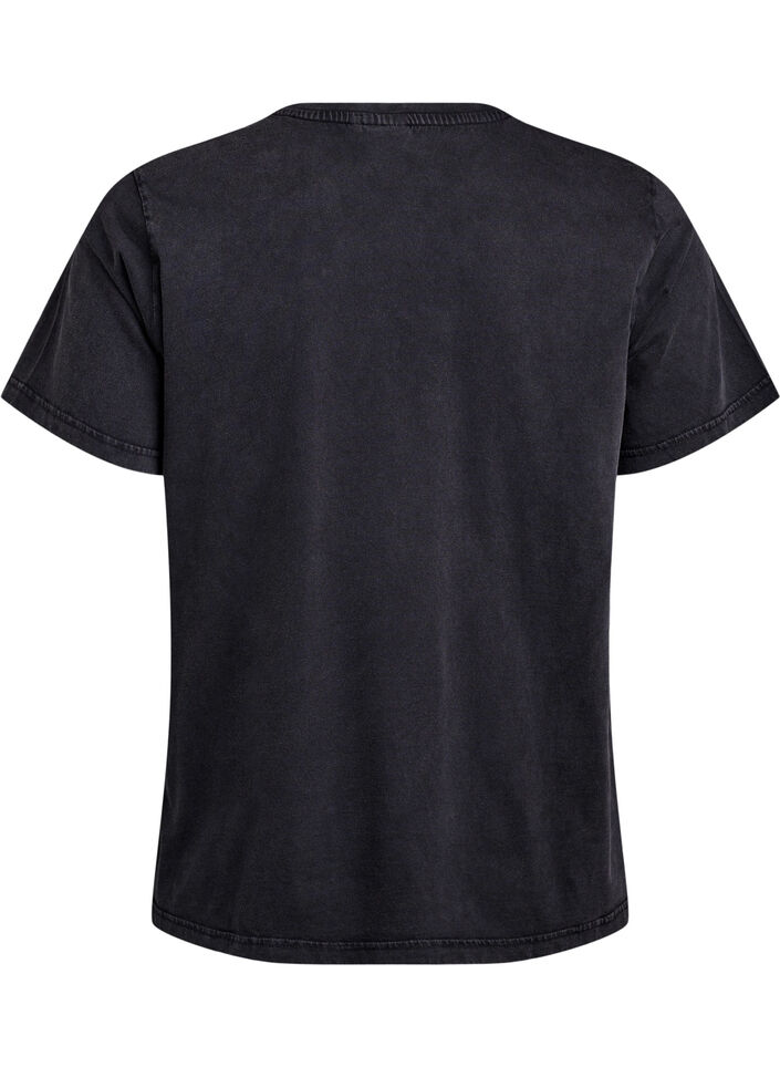 Dit T-shirt met een gewassen look en rhinestones, Grey Washed, Packshot
