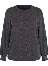 Blouse met visgraatpatroon en glinsterend garen, Zwart Blouse met visgraatpatroon en glinsterend garen