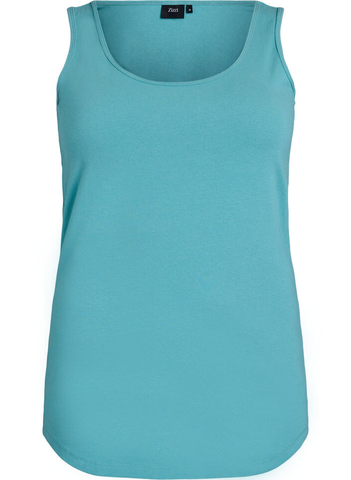 Effen basic top in katoen, Blauw, Packshot image number 0