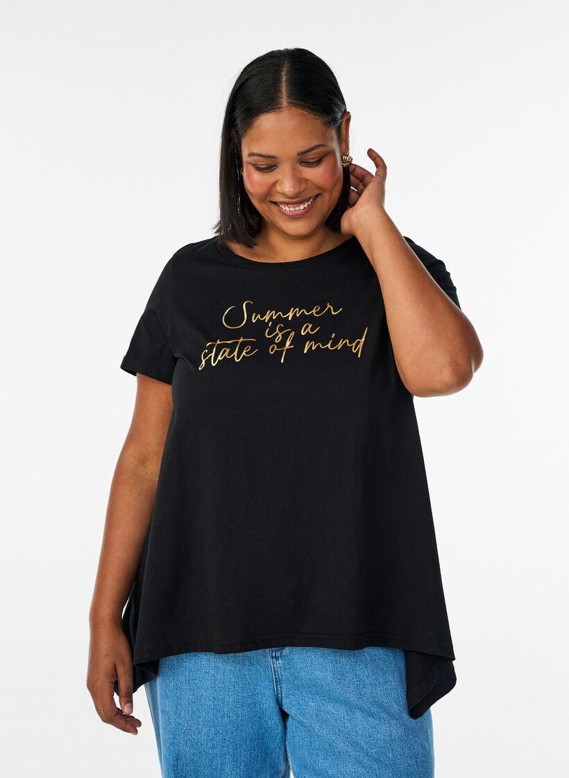 T-shirt met ronde hals en A-lijn vorm, Zwart, Model image number 0