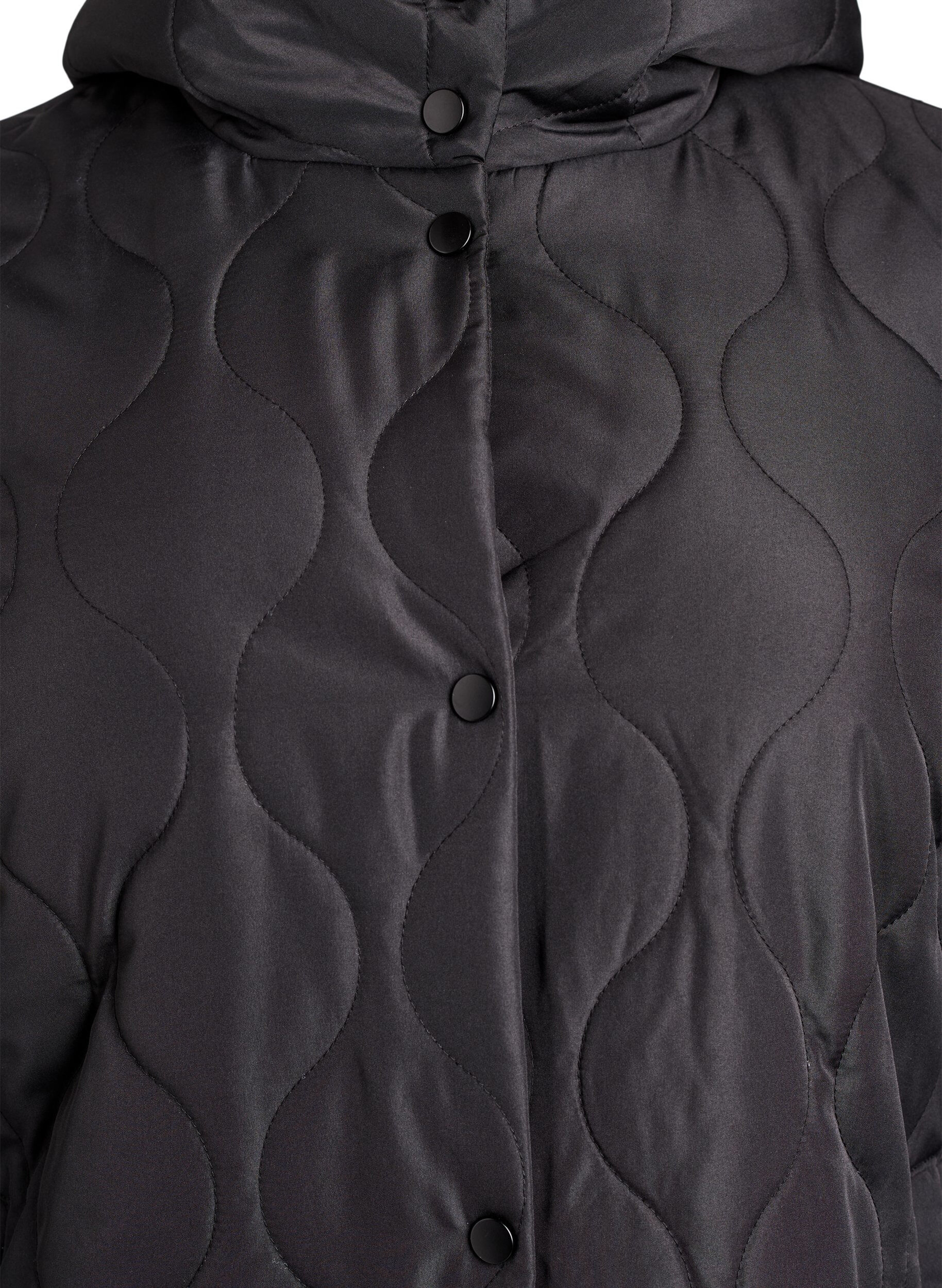 ZizziHalflange gewatteerde jas met een capuchon, Zwart, Packshot image number 2