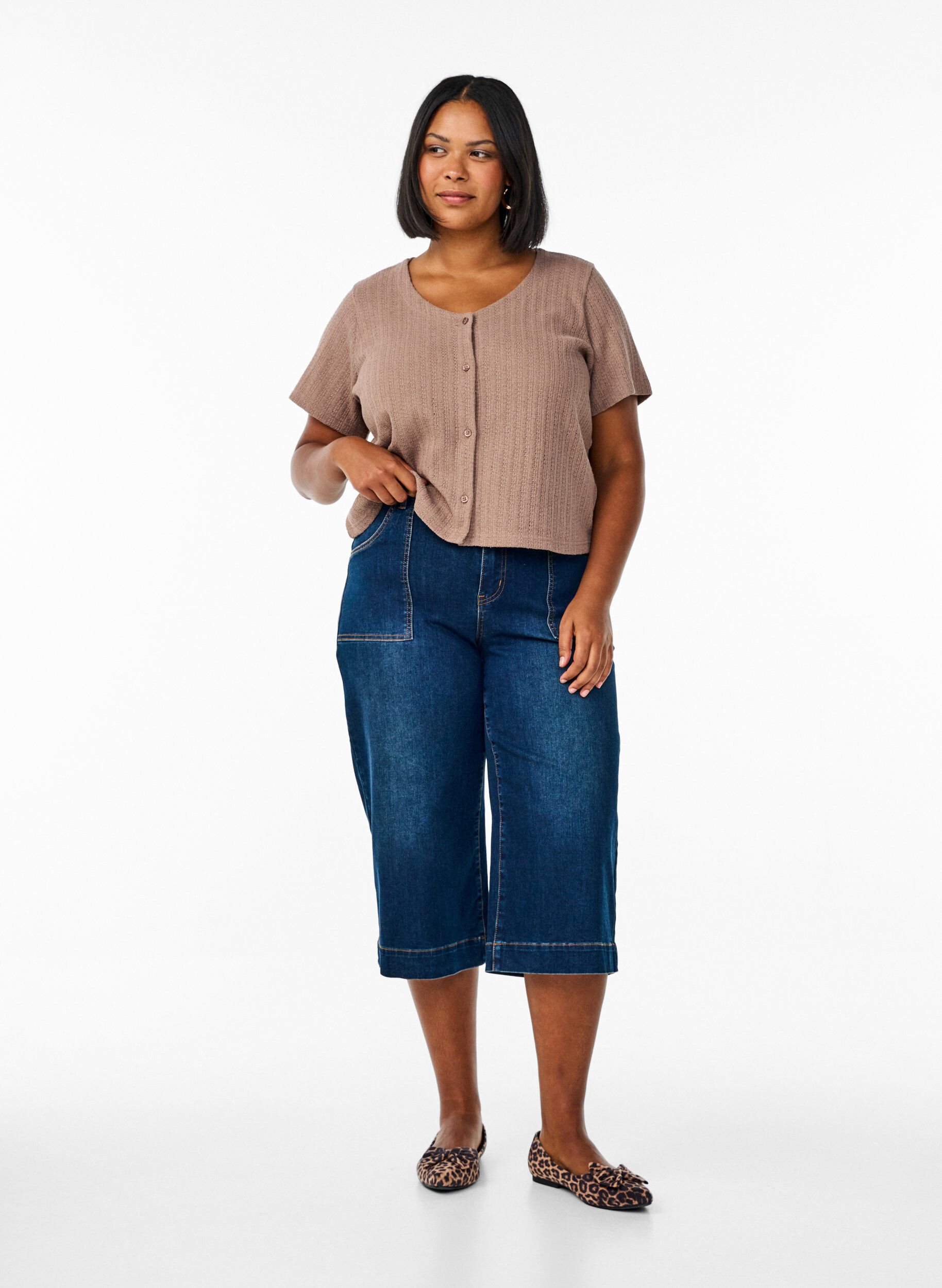 Denim knickers met wide fit benen, Blauw, Model