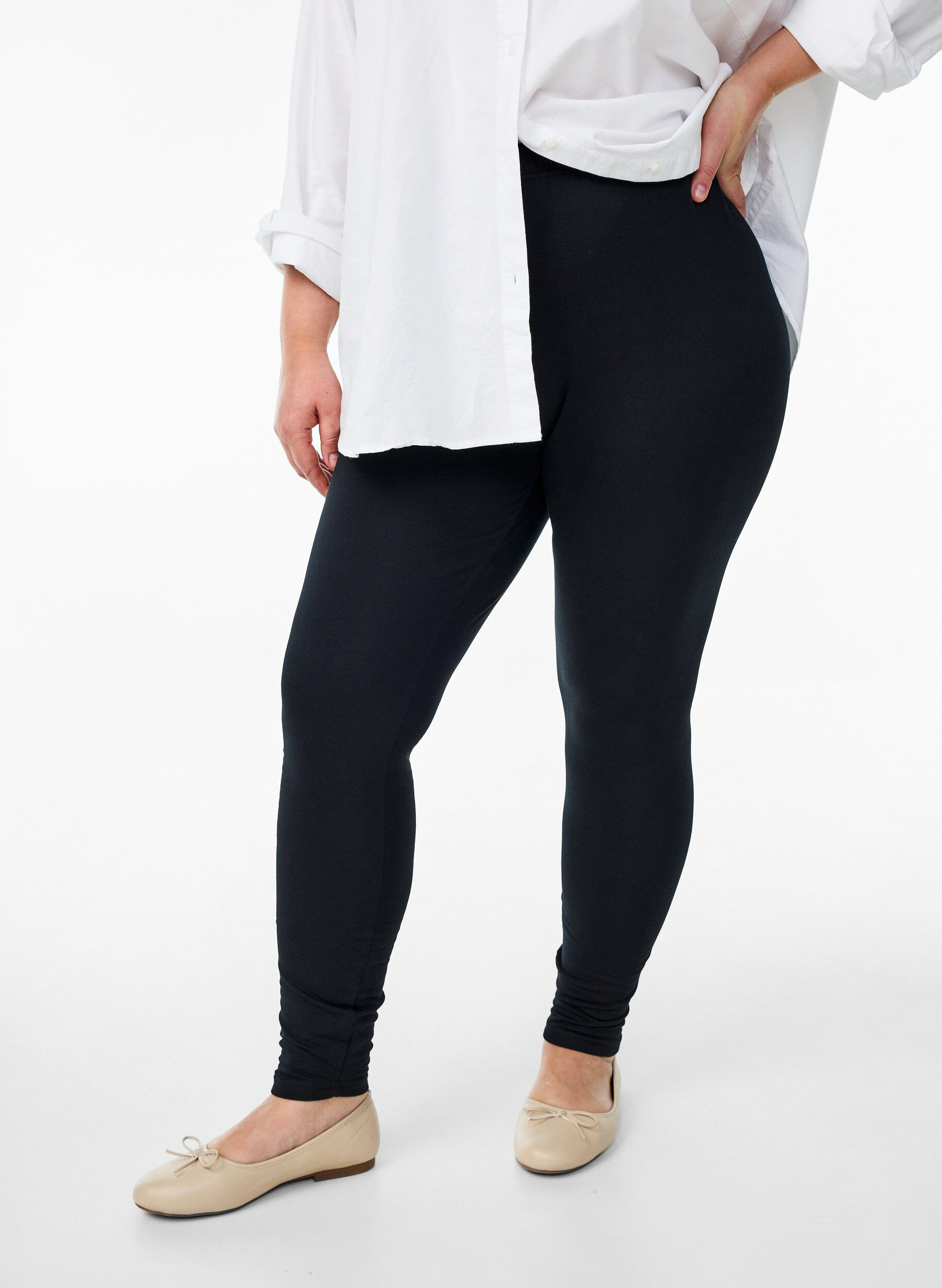 Legging in katoen met voering, Zwart, Model