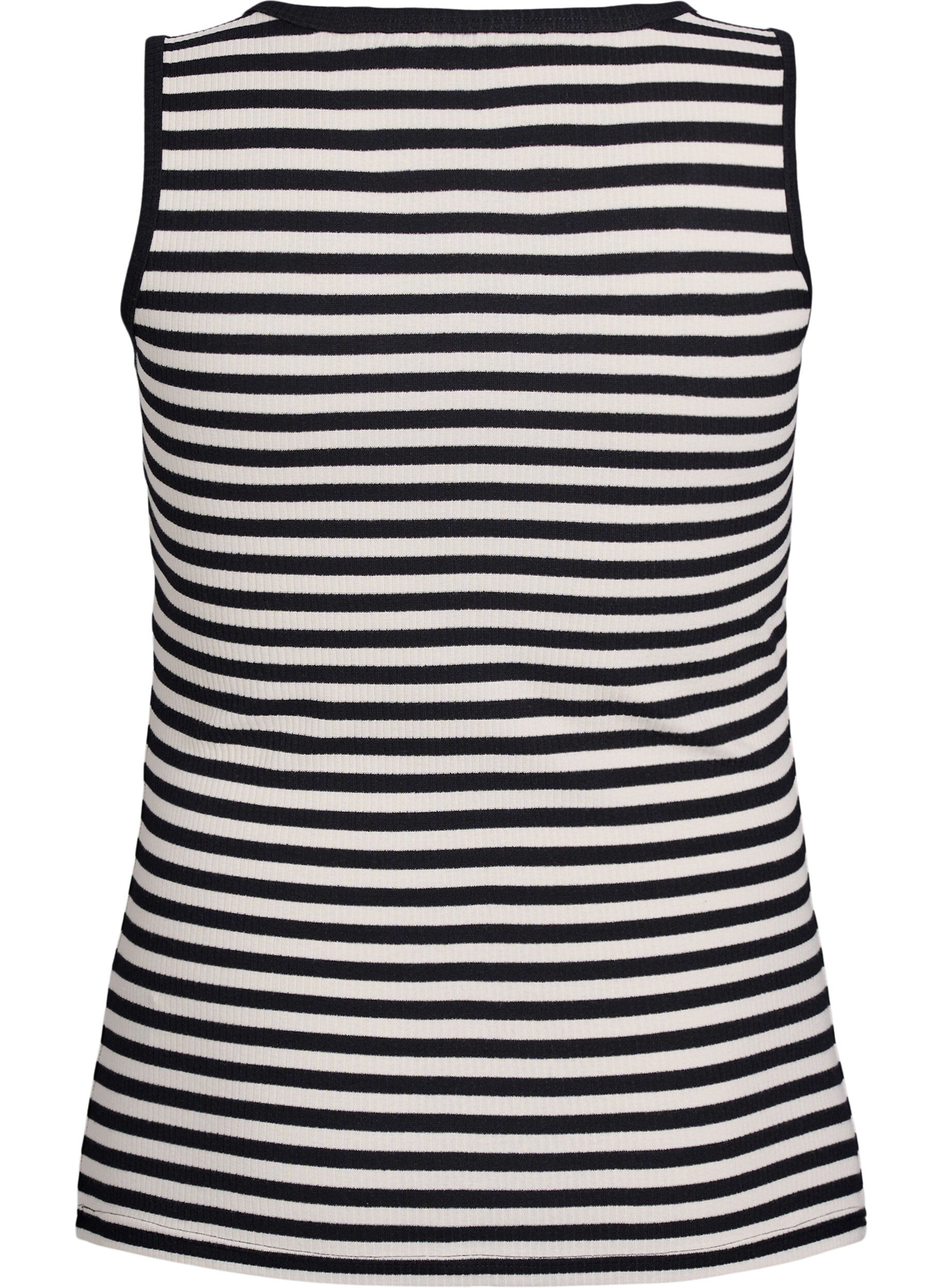ZizziGestreepte tanktop met een ribstructuur, Zwart, Packshot image number 1