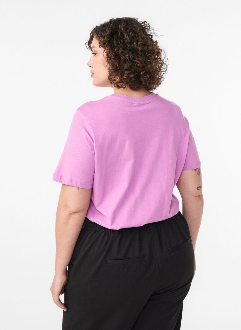 Basic katoenen T-shirt met ronde hals, Paars, Model image number 2