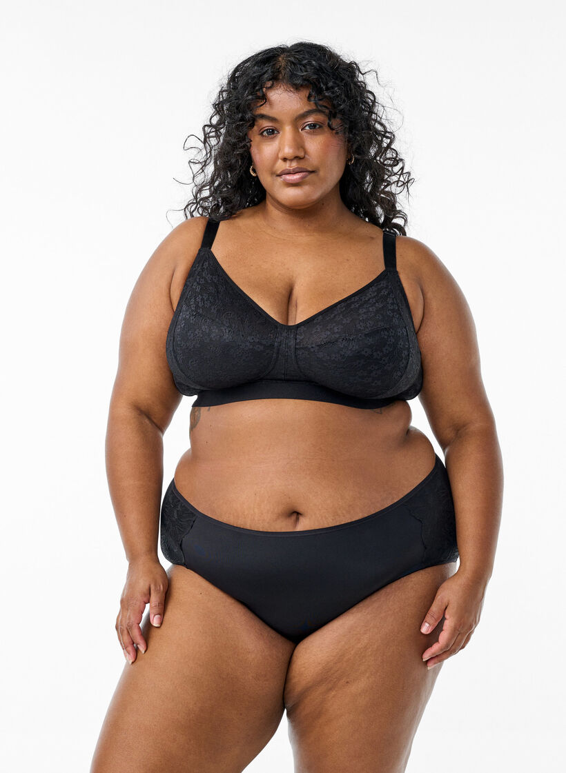 Draadloze bh met kant, Zwart, Model image number 1