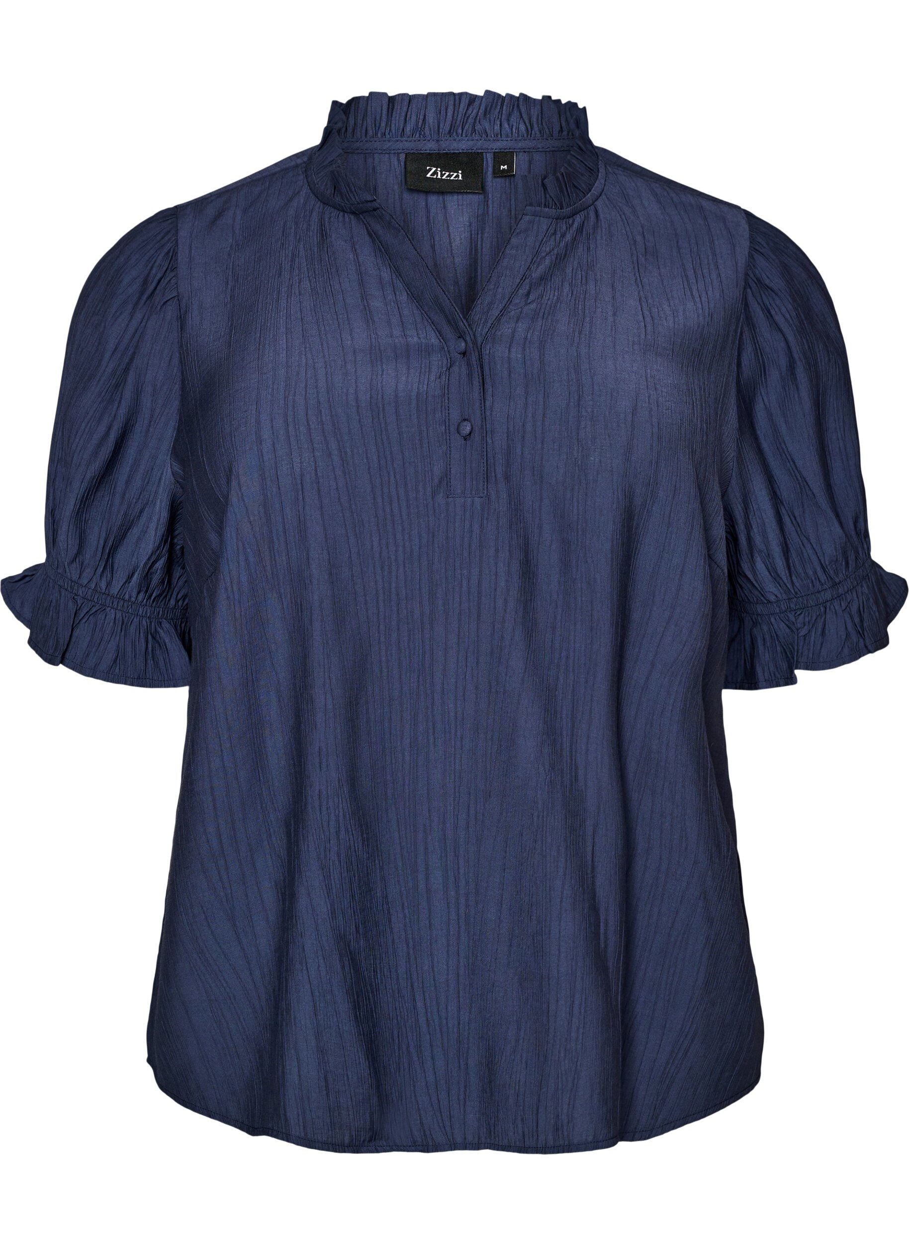 ZizziBlouse in een gekreukelde viscosemix met een V-hals, Blauw, Packshot image number 0