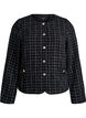 Korte bouclé blazer met ruitjes en ronde hals, Zwart, Packshot image number 0