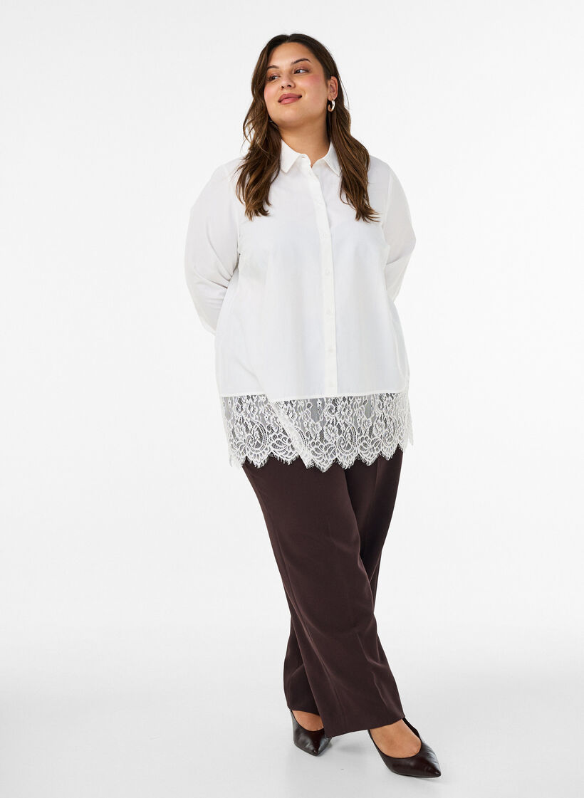Losse blouse met een brede kanten rand, Wit, Model image number 1