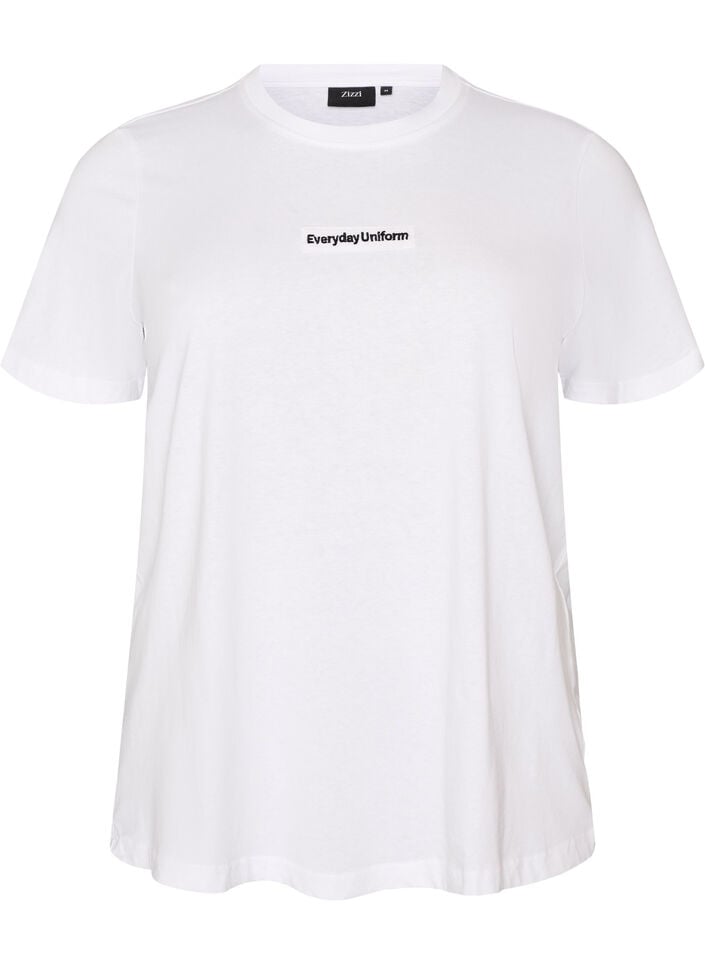 Katoenen T-shirt met tekstbadge, Wit, Packshot image number 0