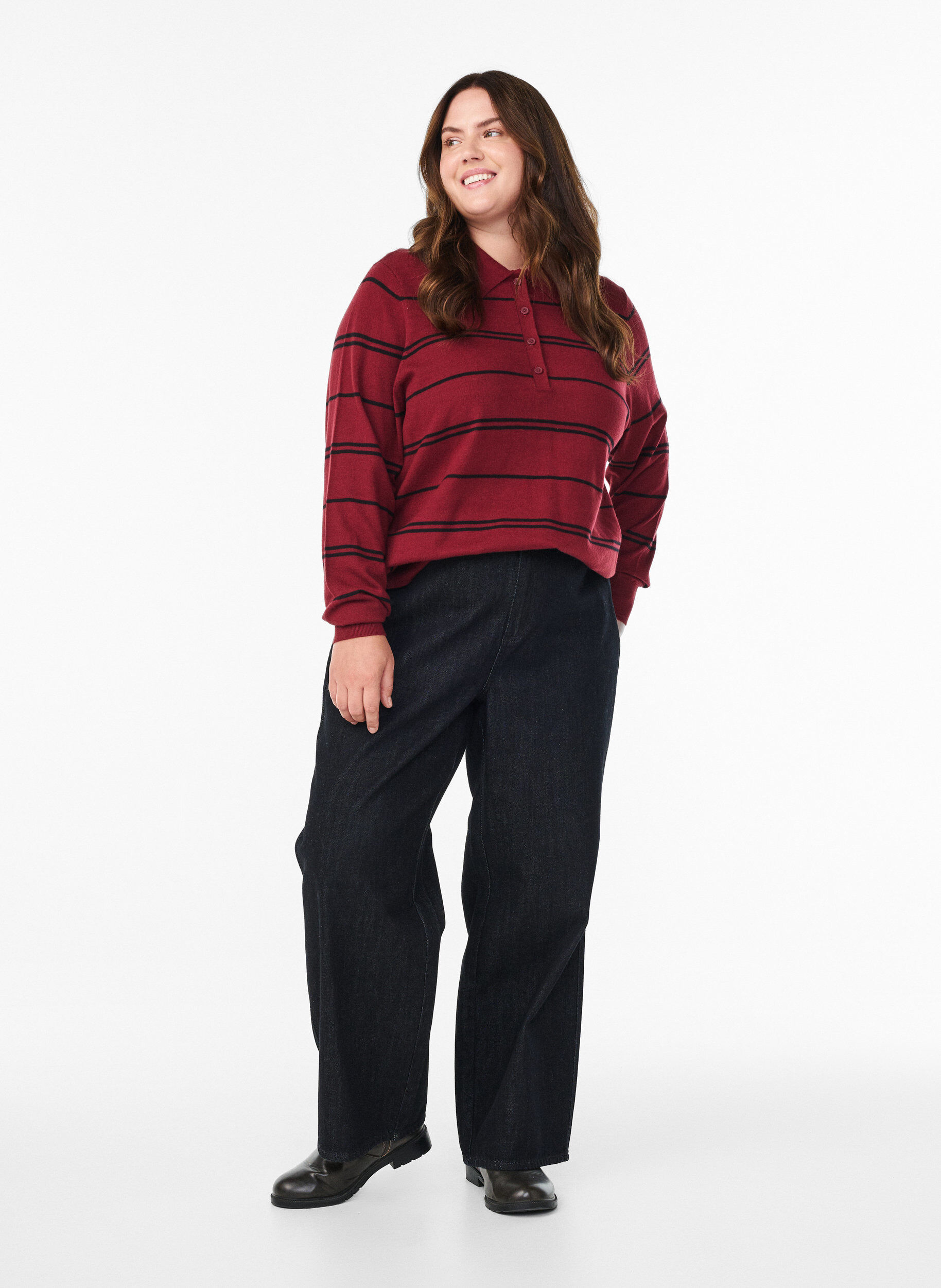 ZizziStrik blouse met kraag, Rood, Model image number 1