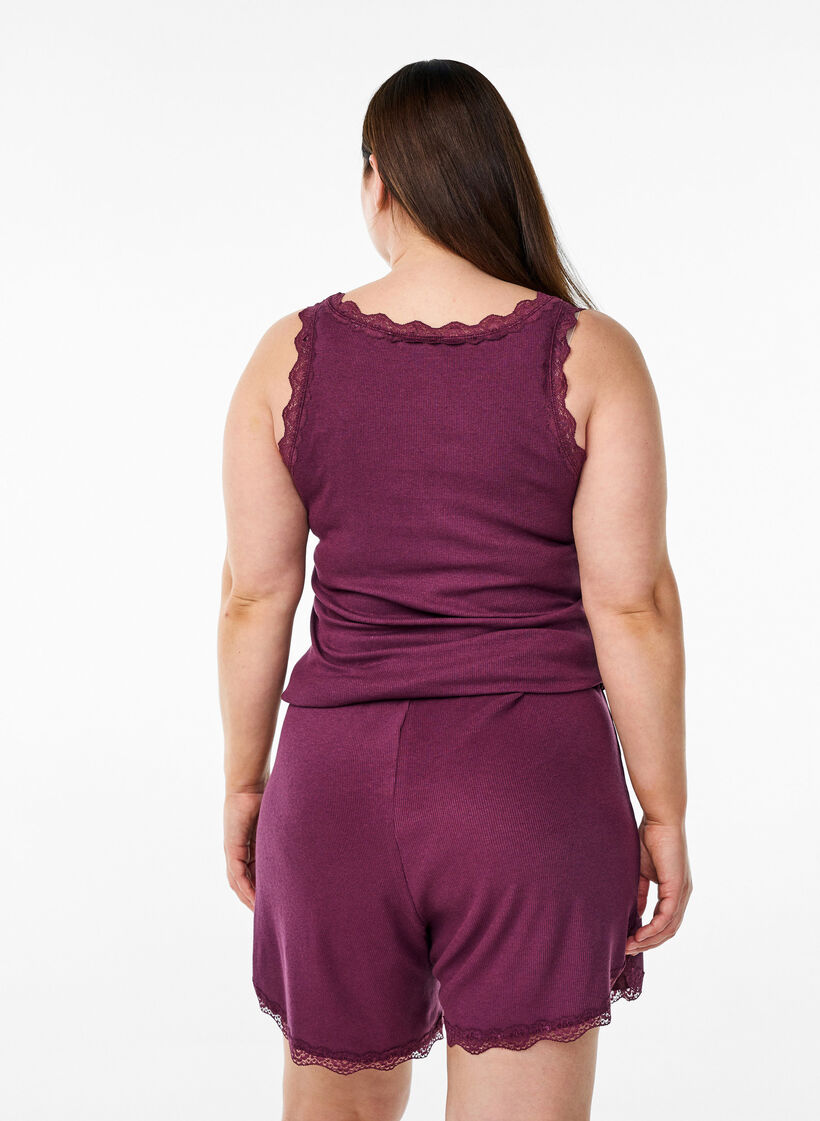 Top met kanten rand, Donker Bordeaux, Model image number 2