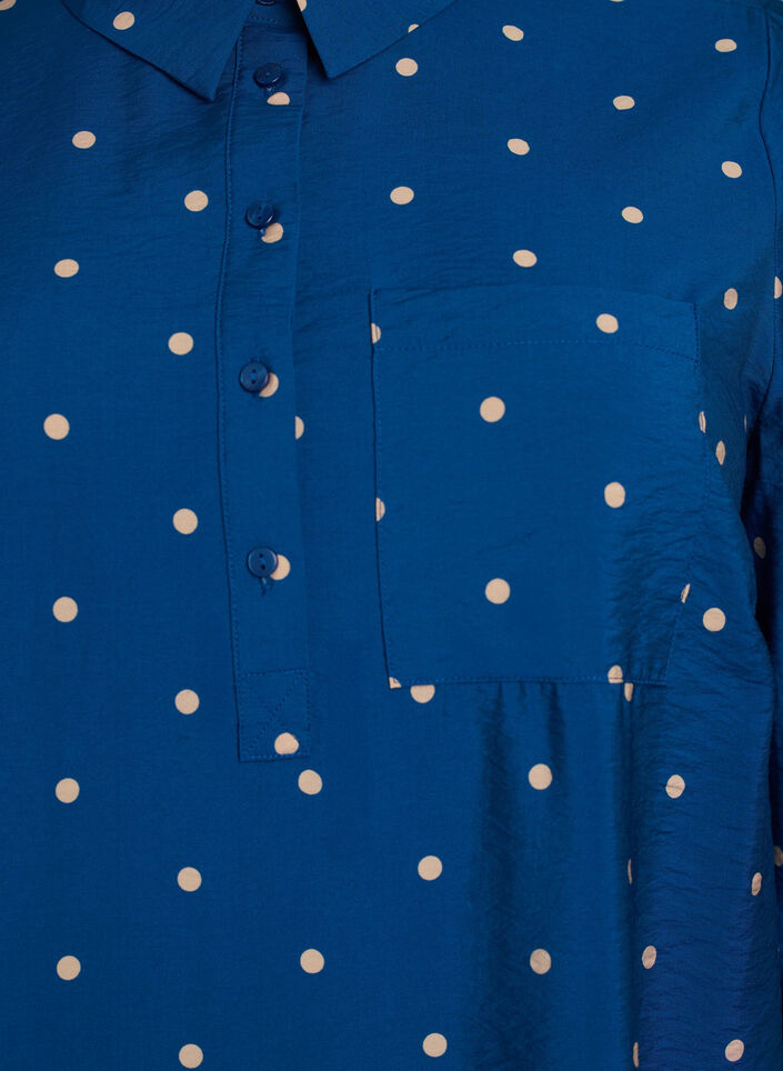 Korte jurk met kraag en borstzak, Blauw, Packshot image number 2