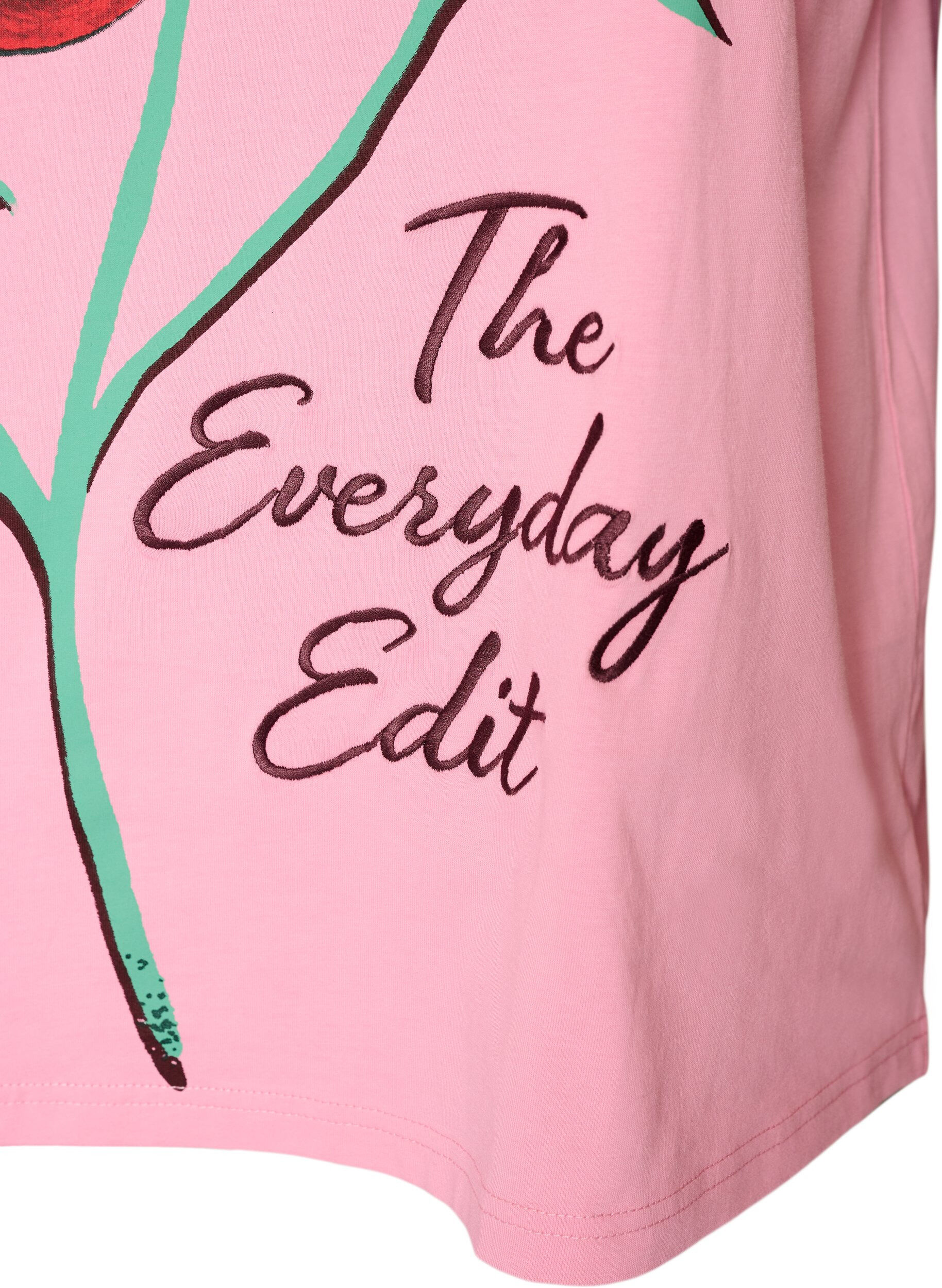 ZizziKatoenen T-shirt met print aan de voorkant, Roze, Packshot image number 3