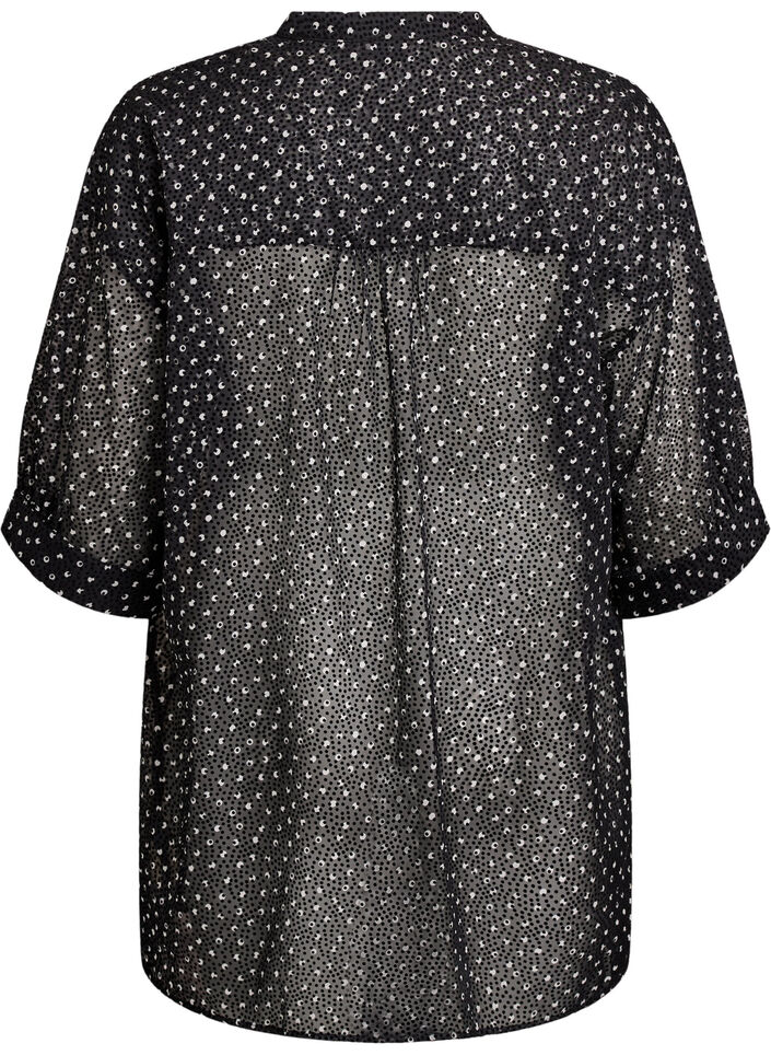 Chiffon tuniek met fluwelen stippenpatroon, Zwart, Packshot image number 1