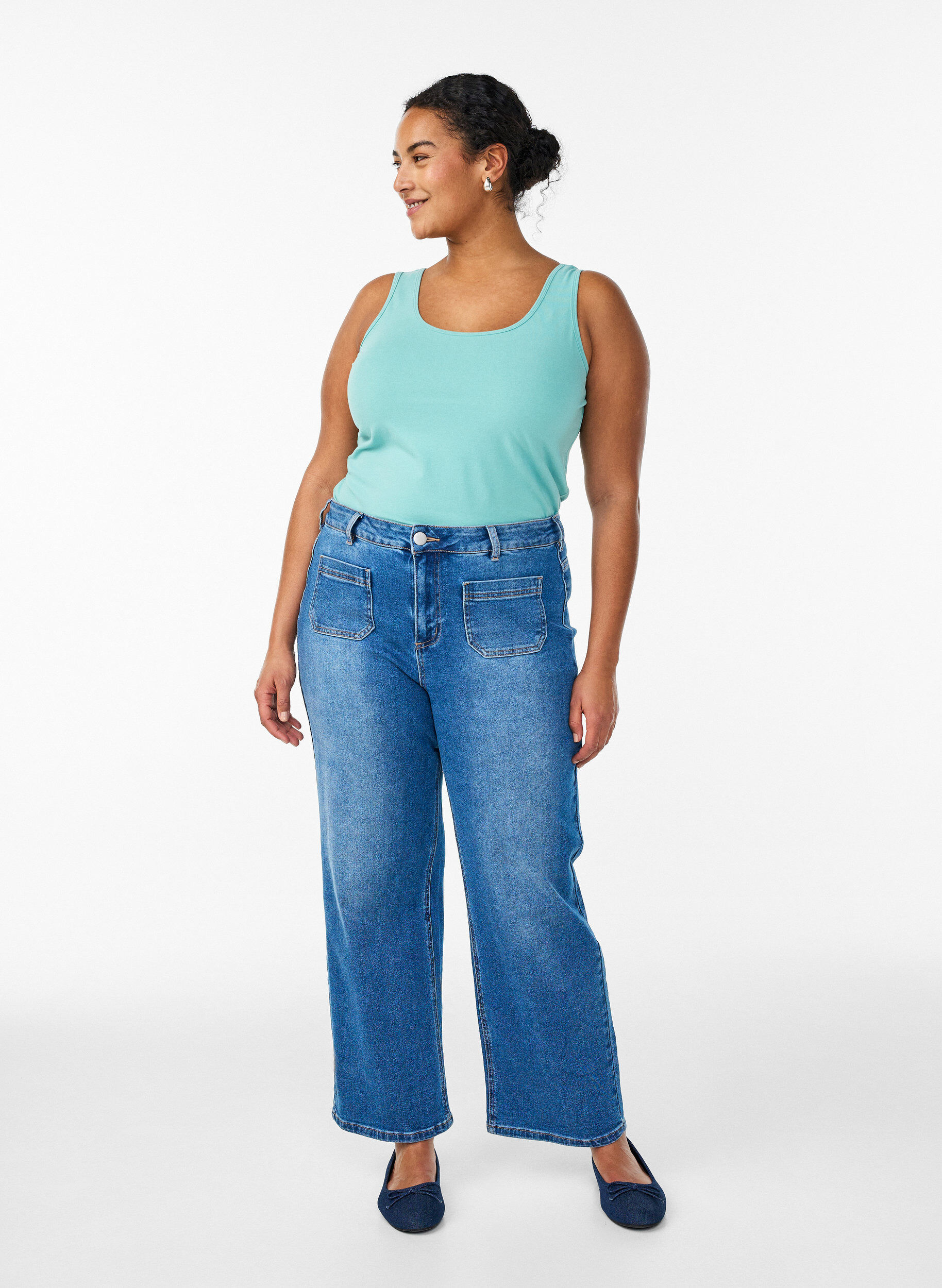 ZizziEffen gekleurd basic top in katoen, Groen, Model image number 1