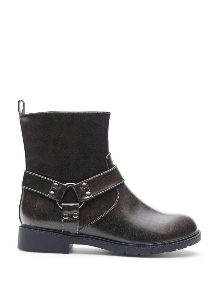 Wide fit - Korte bikerlaars, Black Olive, Packshot