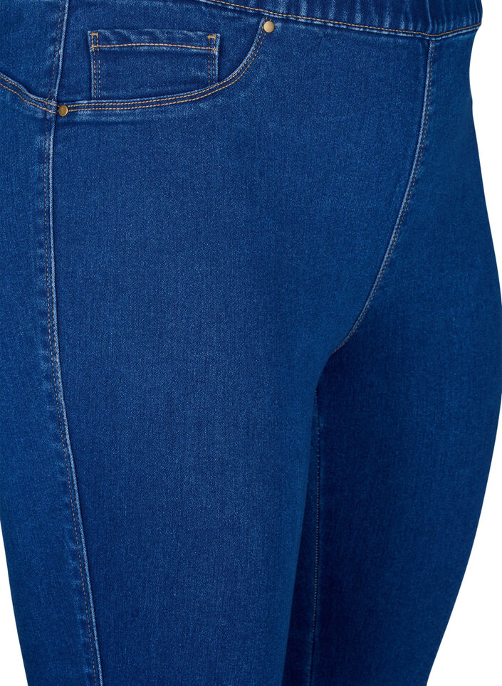 Denim capribroek met elastische tailleband, Dark Blue Denim, Packshot