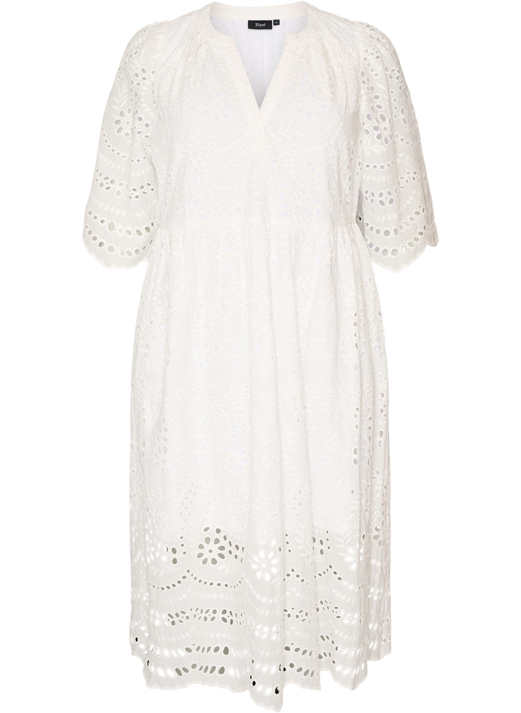 Robe midi en broderie anglaise &agrave; taille empire