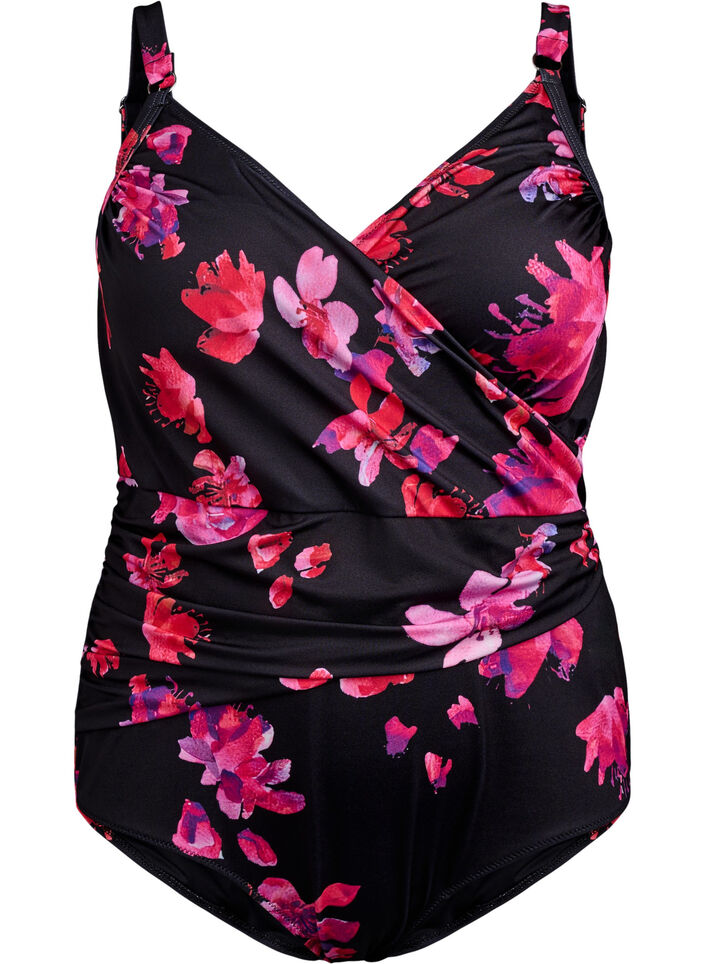 Badpak met drapering en wikkel-effect, Zwart, Packshot image number 0