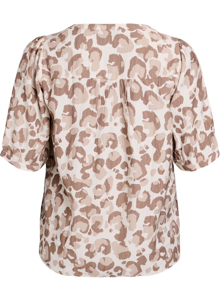Blouse met luipaardprint en 1/2 mouwen, Wit, Packshot image number 1