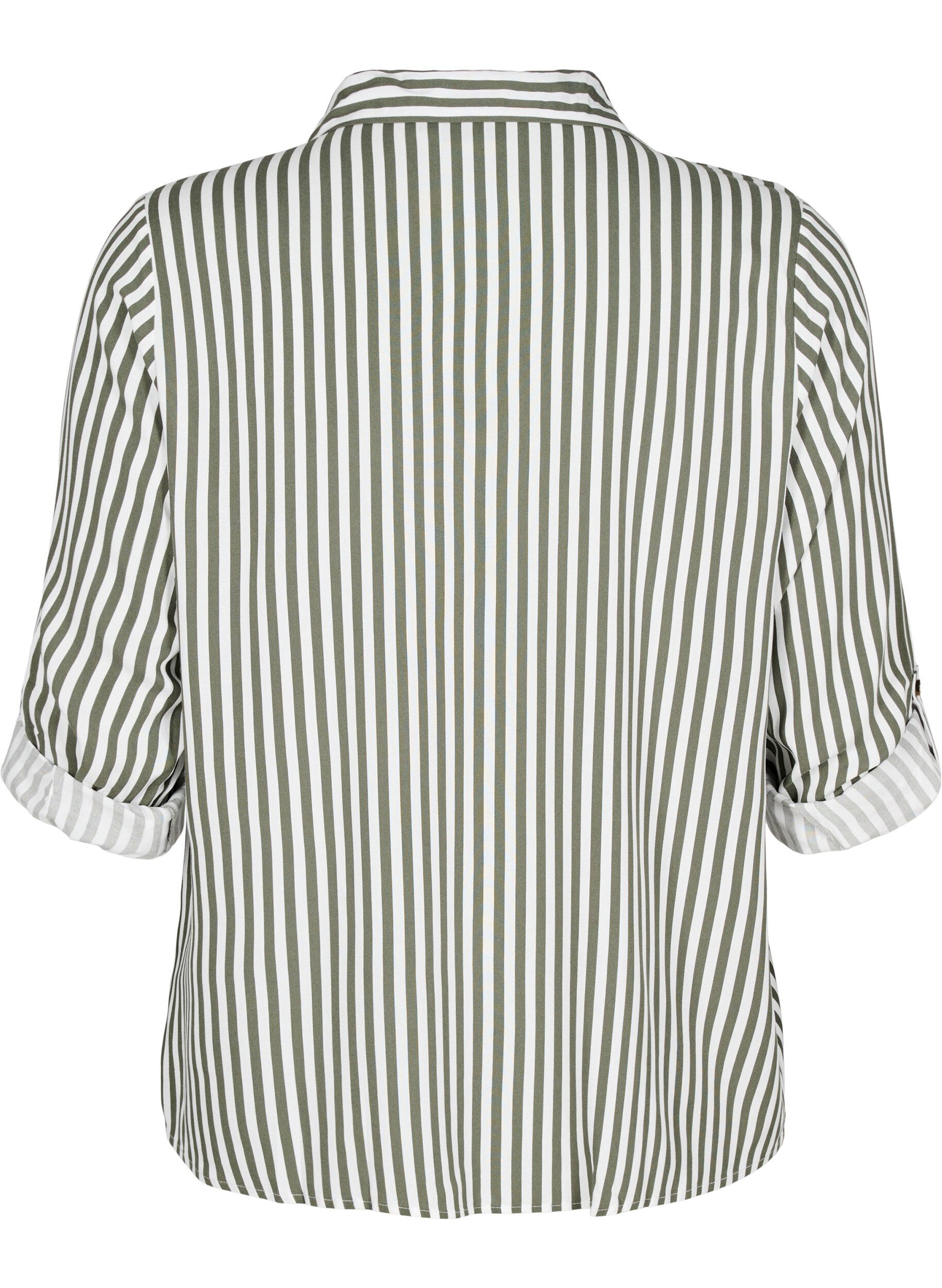 ZizziFLASH - Gestreept shirt met opgerolde mouwen, Groen, Packshot image number 1