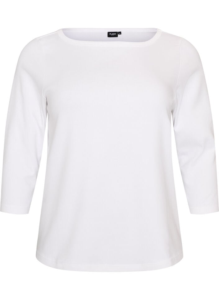 Basic T-shirt met boothals en 3/4-mouwen, Wit, Packshot image number 0